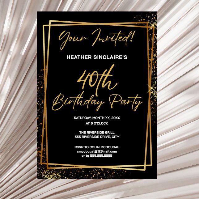 40th Birthday Party Invitation Gold and Black Einladung (0th Birthday Party Invitation Gold and Black)