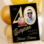 40th birthday photo black gold 40 years party einladung<br><div class="desc">Trendy bold typography 40th birthday surprise party invitation with 2 photos and modern retro style script. Easy to personalize with your text and pictures.</div>