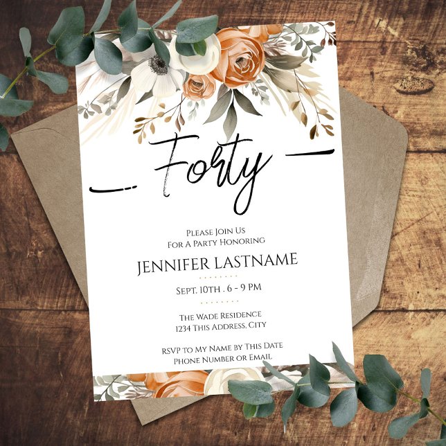 40th Birthday Rustic Floral Fall  Einladung (Von Creator hochgeladen)