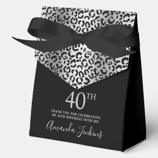 40th Birthday Silver Leopard Print Thank You  Geschenkschachtel (Vorderseite)