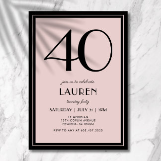 40th Birthday Women's Modern Minimal Black Pink Einladung