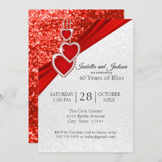 40th Bright Red Glitzer Anniversary Design Einladung