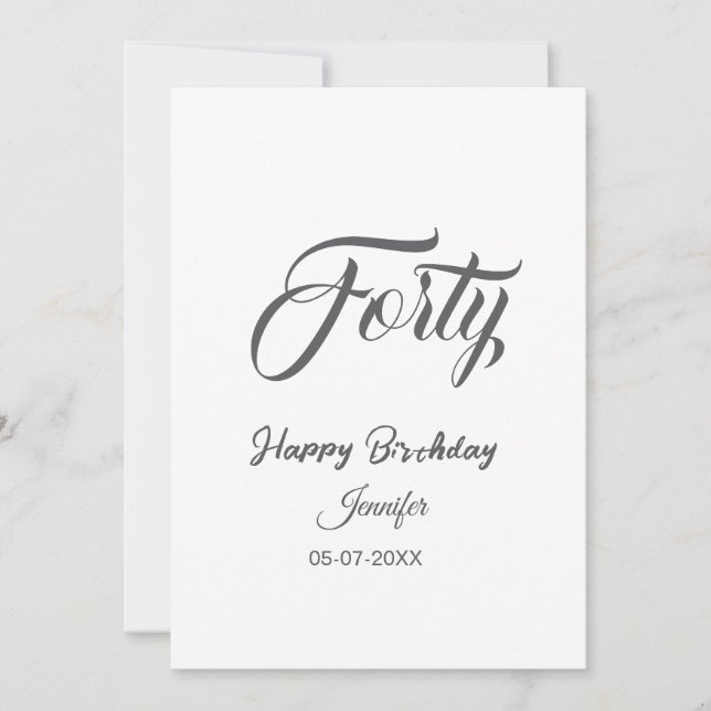 40th forty letterbirthday add name date year gray  (Vorderseite)