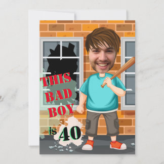 40th Men's Birthday Bad Boy Funny Face Cut-out Einladung