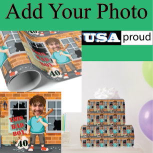 40th Men's Birthday Bad Boy Funny Face Cut-out Geschenkpapier