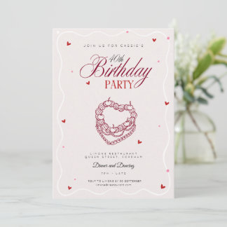 40th Party Invitation Retro Vintage Heart Cake  Einladung