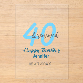 40th & renewed birthday name date blue bold number acryleinladungen