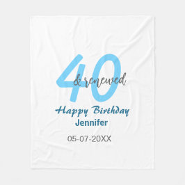 40th & renewed birthday name date blue bold number fleecedecke