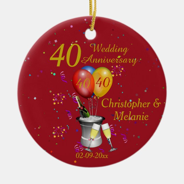 40th Wedding Anniversary Celebration Bubbly  Keramik Ornament (Vorne)