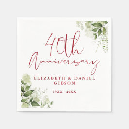 40th Wedding Anniversary Greenery Floral Serviette