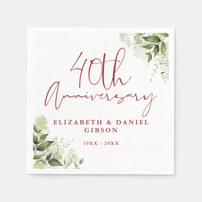 40th Wedding Anniversary Greenery Floral Serviette (Vorderseite)