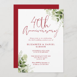 40th Wedding Anniversary Greenery Ruby Script Einladung