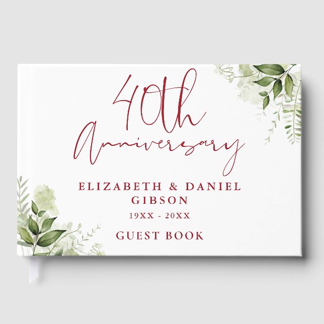 40th Wedding Ruby Anniversary Floral Greenery Gästebuch (Vorderseite)