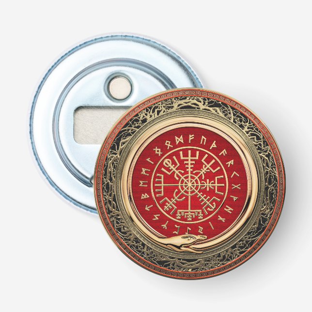 [410] Vegvisir - Viking Gold Magic Runic Compass Flaschenöffner (Vorderseite)