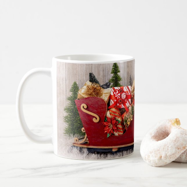 4197-Glitzer Bäume mit Schlitten, Geschenken und S Kaffeetasse (Mit Donut)