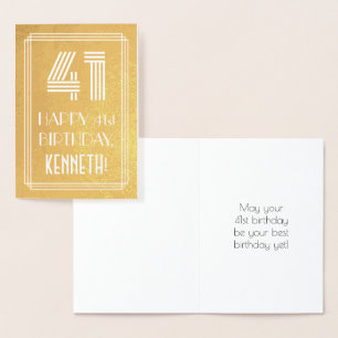 41. Geburtstag - Art Deco Inspiriert Look "41" + N Folienkarte