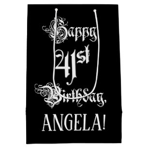 41. Geburtstag: Extravagant, elegant, Script + Ind Mittlere Geschenktüte