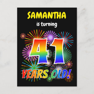 41. Geburtstag - Fun Fireworks, Regenbogen-Look "4 Postkarte
