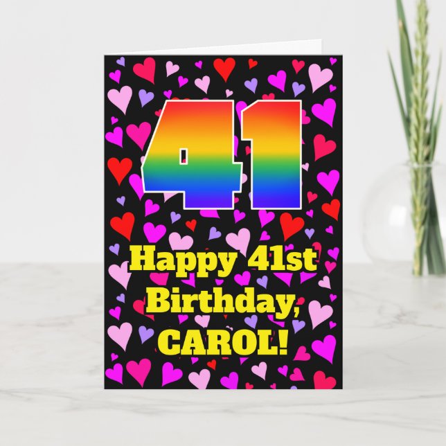 41. Geburtstag: Loving Hearts Pattern, Regenbogen  Karte (Vorderseite)