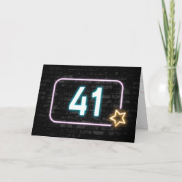 41. Geburtstag Neon Sign on Brick Wall Karte