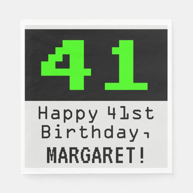 41. Geburtstag - Nerdy / Geeky Style "41" & Name Serviette (Vorderseite)