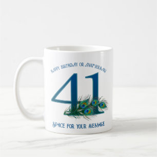 41. Geburtstag oder Jubiläum Pfauenfeder Kaffeetasse
