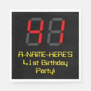 41. Geburtstag: Red Digital Clock Style "41" + Nam Serviette
