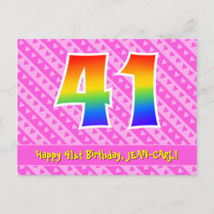 41. Geburtstag: Rosa Streifen & Herz, Regenbogen 4 Postkarte