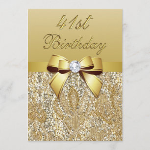41. Geburtstags-Gold-Imitate und Bow Einladung