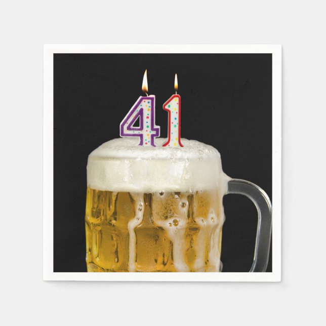 41. Geburtstagsbier auf schwarz Serviette (Vorderseite)