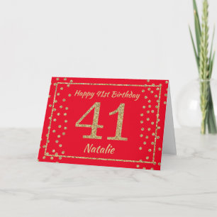 41. Geburtstagskarte mit rotem und goldenem Glitte Karte