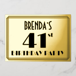 41. Geburtstagsparty — Art Deco Look "41" + Name Folieneinladung