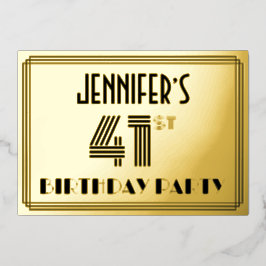 41. Geburtstagsparty — Art Deco Stil "41" & Name Folieneinladung