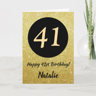 41. Happy Birthday Black and Gold Glitzer Card Karte