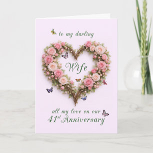 41. Hochzeitstag für Ehefrau mit Rosen Herz Karte