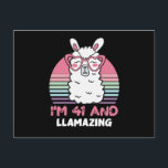 41 Year Old Bday Llamazing 41st Birthday Llama Postkarte<br><div class="desc">Retro Vintage Style Birthday Gift Design Perfect To Pair With Shorts,  Leggings Or Jeans For A Casual Yet Trendy Look. Humorous Funny Humor Birthday Gift Outfit For Family Member,  Loved One Or Yourself. Matches Loads Of Clothes. GET YOURS TODAY!</div>