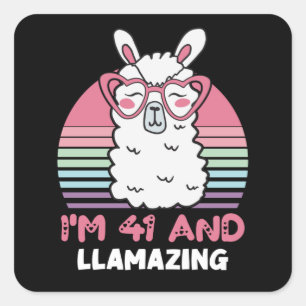 41 Year Old Bday Llamazing 41st Birthday Llama Quadratischer Aufkleber