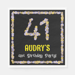 41st Birthday: Floral Flowers Number, Custom Name Serviette