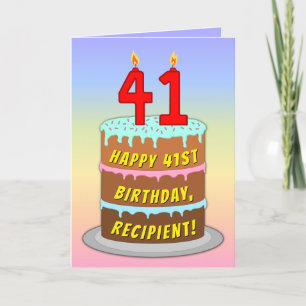 41st Birthday — Fun Cake & Candles, w/ Custom Name Karte