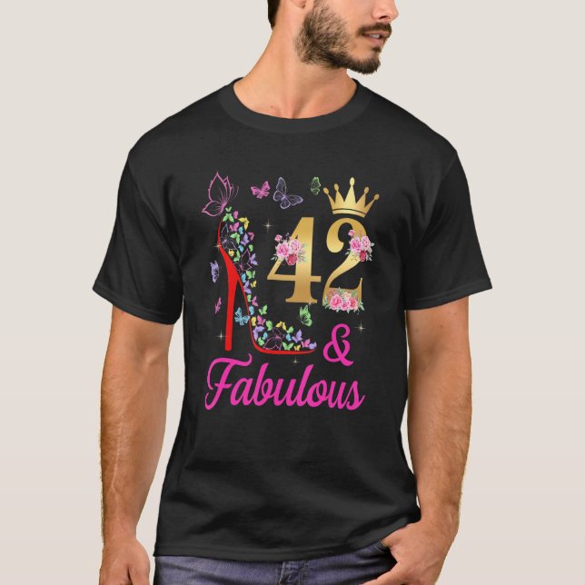 42 & Fabulous 42 Years Old 42. Bday Butterflies H T-Shirt (Vorderseite)