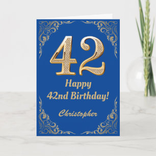 42. Geburtstag Blue and Gold Glitzer Frame Karte