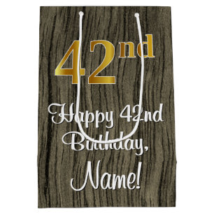 42. Geburtstag: Elegante Imitate Gold Look #, Imit Mittlere Geschenktüte