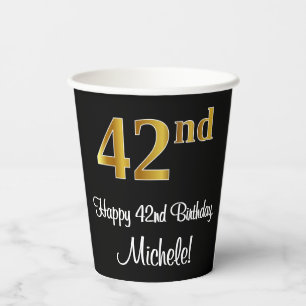 42. Geburtstag - Elegante Luxuriöse Imitate Gold L Pappbecher
