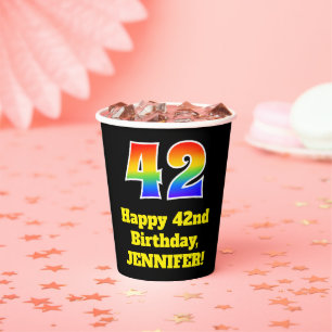 42. Geburtstag: Farbenfroh, Spaß, Spannung, Regenb Pappbecher