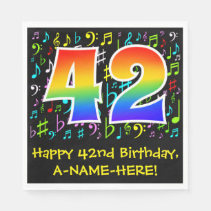 42. Geburtstag - Farbige Musiksymbole, Regenbogen Serviette
