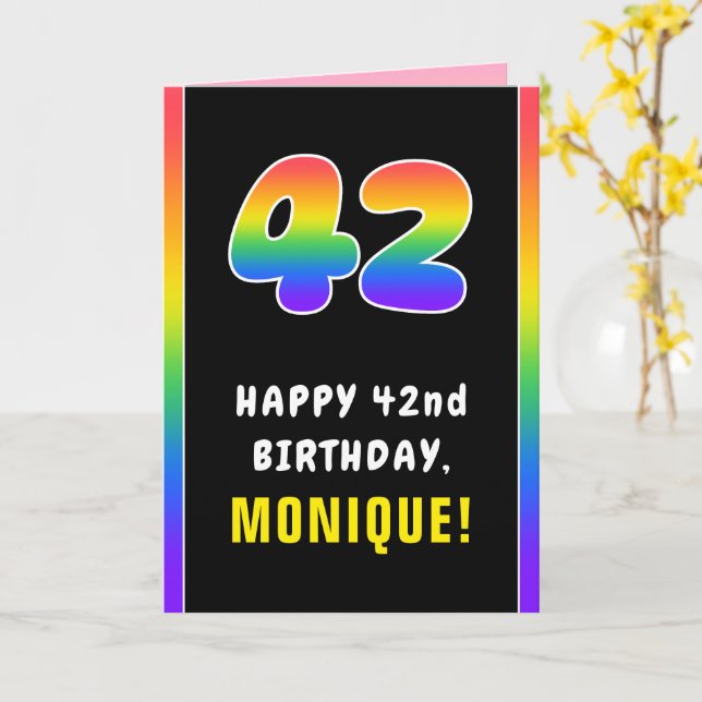 42. Geburtstag: Farbiger Regenbogen # 42, Individu Karte (Gelbe Blume)