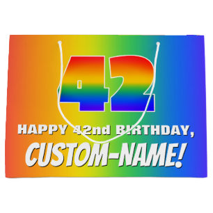42. Geburtstag: Farbiges, lustiges Regenbogenmuste Große Geschenktüte