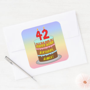 42. Geburtstag: Fun Cake and Candles + Individuell Quadratischer Aufkleber