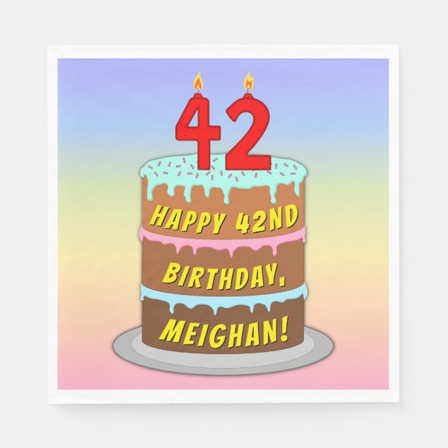 42. Geburtstag: Fun Cake and Candles + Individuell Serviette (Vorderseite)