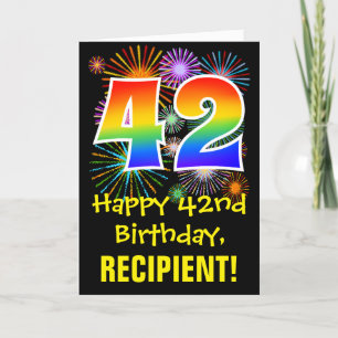 42. Geburtstag: Fun Fireworks Pattern + Rainbow 42 Karte